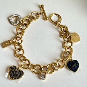 Coach Gold-Tone Heart Charm Toggle Bracelet with Black Accents